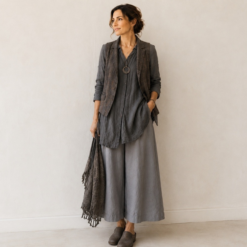 Point Sur J Crew Pants Women 10T Grey Linen Blend Wide Leg Crop Elastic Waist